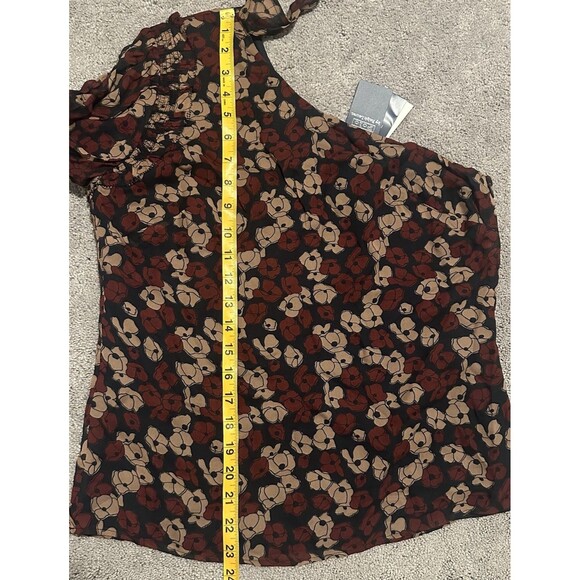 Polo Ralph Lauren Georgette Tie-Neck One-Shoulder Blouse 4 Chiffon Chic Floral - Picture 12 of 13